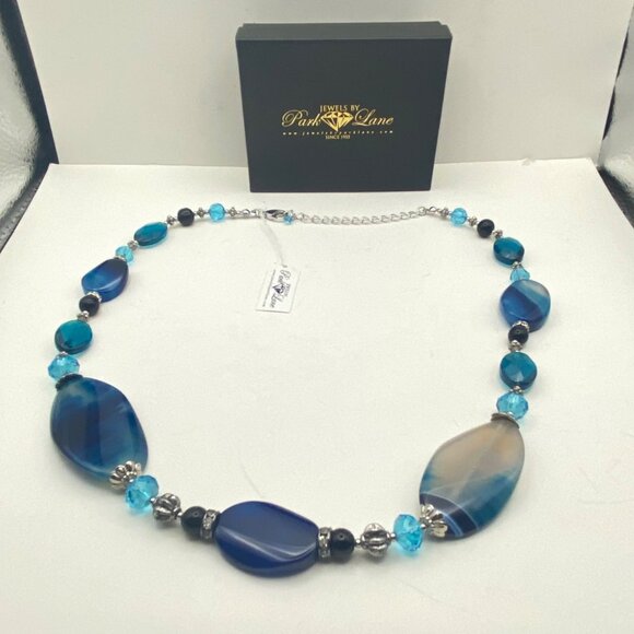 NWT Park Lane Cobalt Blue Agate Gemstone Necklace Silver Tone Box 20+2.5" Layer - Picture 12 of 13